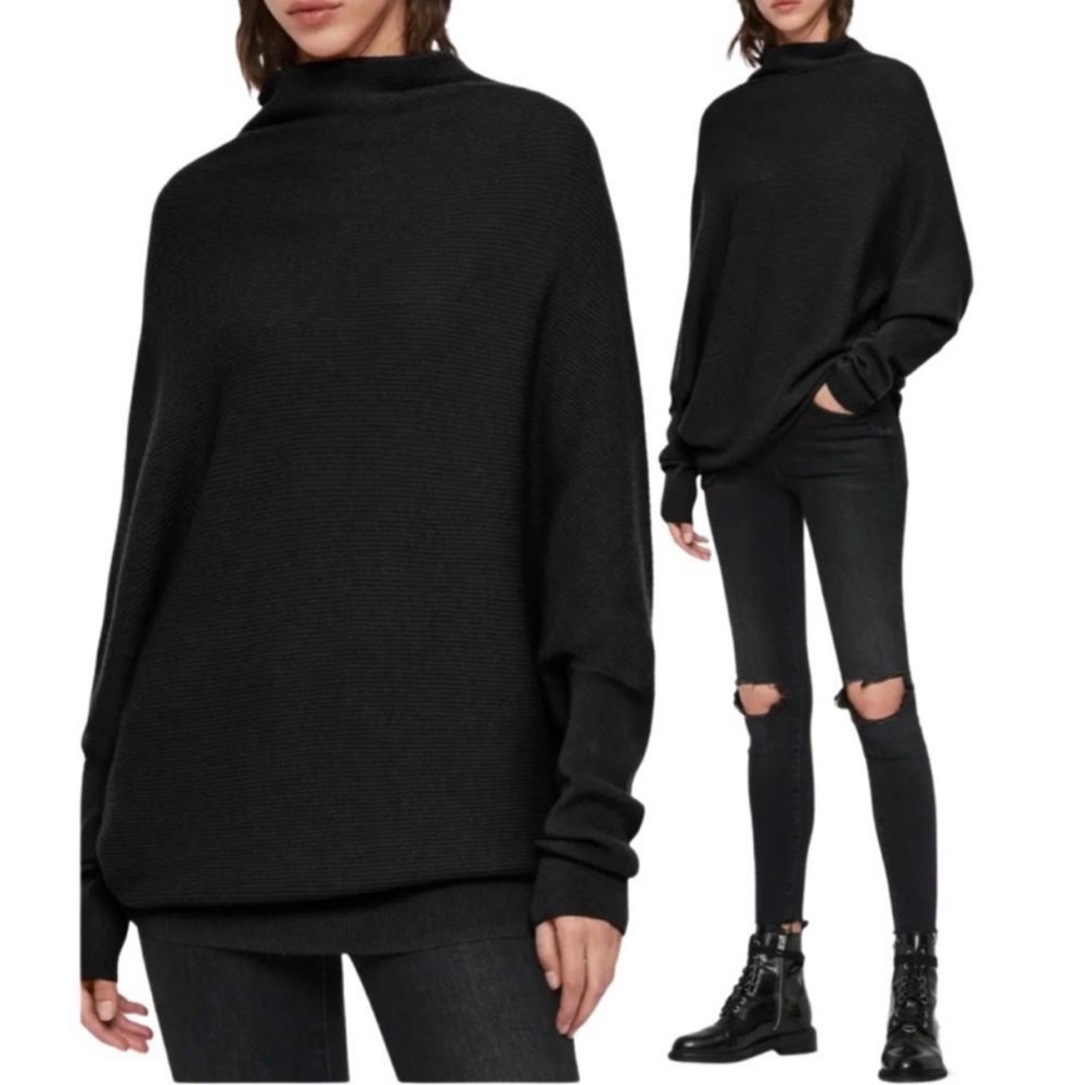 NWOT Allsaints Ridley Funnel Neck Wool & Cashmere Blend Batwing Sleeved Sweater